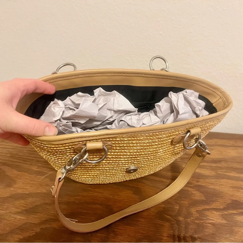 NWOT St. John’s Bay Tan Straw Satchel Summer Tote with Beige Trim - Picture 10 of 13